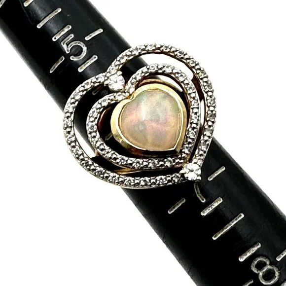 Chuck Clemency Womens Ring Sterling Silver Heart Opal White Topaz Diamond Ring